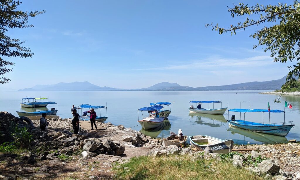 The main boat landing bay of Isla de Mezcala, seen from the shore.